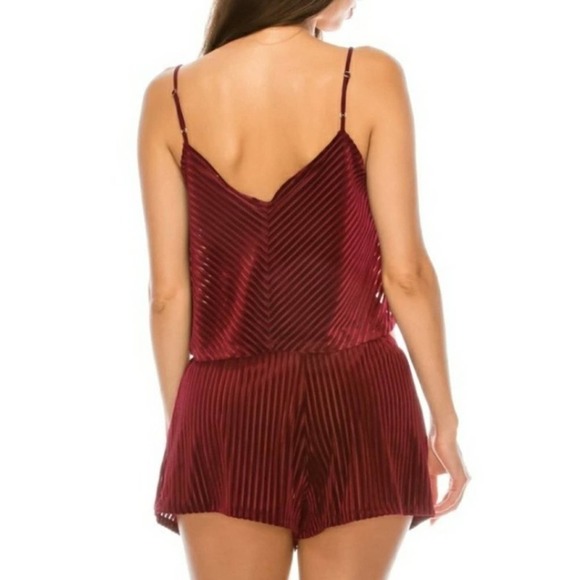 Burgundy Red Pajama Shorts and Tank Top Set - Picture 3 of 4